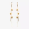 Mixit Gold Tone Linear Womens Cubic Zirconia Flower Drop Earrings In Gold