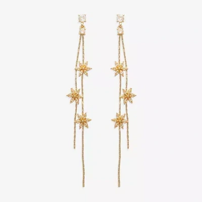 Mixit Gold Tone Linear Womens Cubic Zirconia Flower Drop Earrings