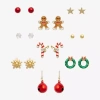 Mixit Gold Tone Nut Cracker Christmas Womens Multi Color Cubic Zirconia 9 Pair Earring Set In Multi