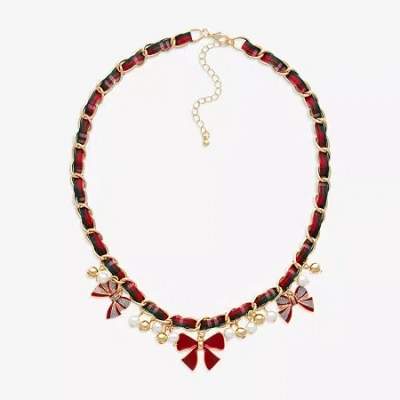 Mixit Gold Tone Plaid Charm Womens 18 Inch Beaded Necklace In Multi