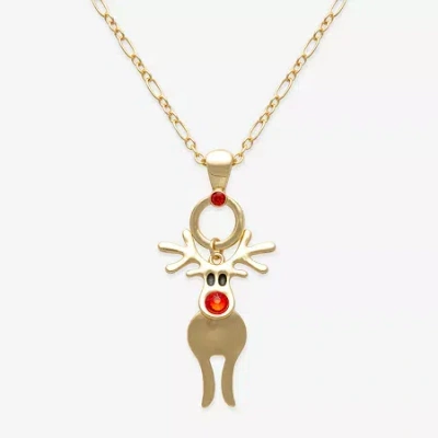 Mixit Gold Tone Reindeer Womens Multi Color Glass 30 Inch Pendant Necklace