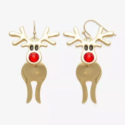 Mixit Gold Tone Reindeer Womens Multi Color Glass Stainless Steel Drop Earrings