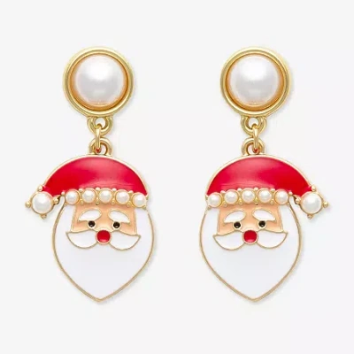 Mixit Gold Tone Santa Claus Stainless Steel 17.9mm Stud Earrings In Multi