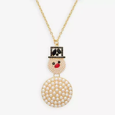 Mixit Gold Tone Snowman Womens Multi Color Cubic Zirconia 30 Inch Pendant Necklace