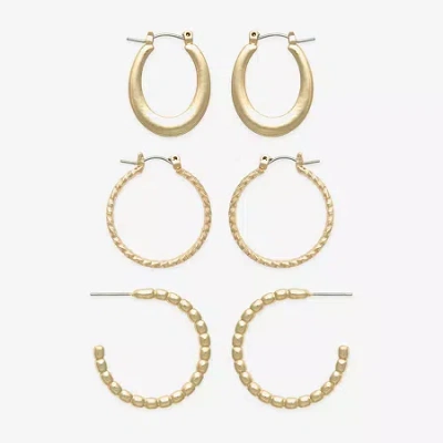 Mixit Gold Tone Twist Hoop Womens 3 Pair Earring Set