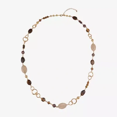Mixit Gold Tone Womens 40 Inch Beaded Necklace In Brown