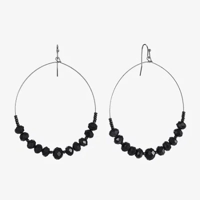Mixit Grey Toned Jet Black Beaded Womens Black 75mm Hoop Earrings In Metallic