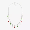 Mixit Holiday Light Bulbs & Snowman Charm Womens Multi Color Cubic Zirconia 18 Inch Beaded Necklace In Multi