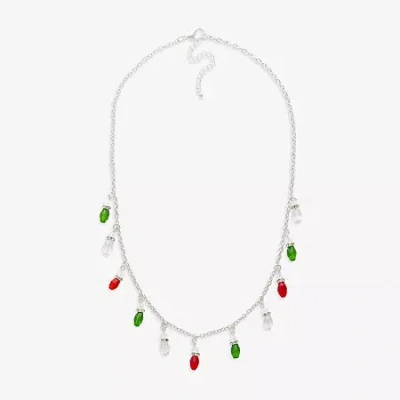 Mixit Holiday Light Bulbs & Snowman Charm Womens Multi Color Cubic Zirconia 18 Inch Beaded Necklace