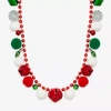 Mixit Holiday Pom Pom And Bells Womens 30 Inch Beaded Necklace In Multi