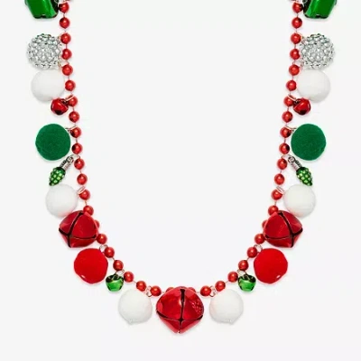 Mixit Holiday Pom Pom And Bells Womens 30 Inch Beaded Necklace In Multi