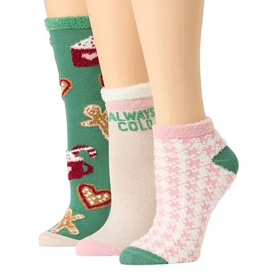 Mixit Holiday Socks Womens 3 Pair Quarter Ankle Socks In Green