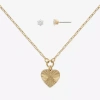 Mixit Hypoallergenic Gold Tone Womens Cubic Zirconia Heart 2-pc. Jewelry Set In Gold