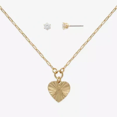 Mixit Hypoallergenic Gold Tone Womens Cubic Zirconia Heart 2-pc. Jewelry Set