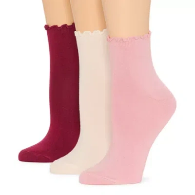 Mixit Lettuce Edge Womens 3 Pair Quarter Ankle Socks In Red