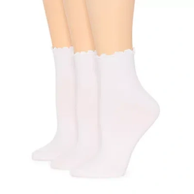 Mixit Lettuce Edge Womens 3 Pair Quarter Ankle Socks In White