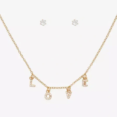 Mixit Love Charm Necklace & Stud Earring Womens Cubic Zirconia 2-pc. Jewelry Set In Gold