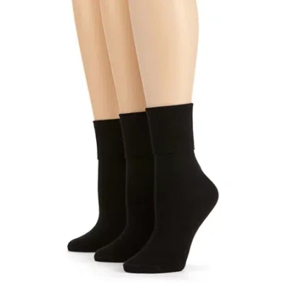 Mixit Mary Jane Womens 3 Pair Turncuff Socks In Black