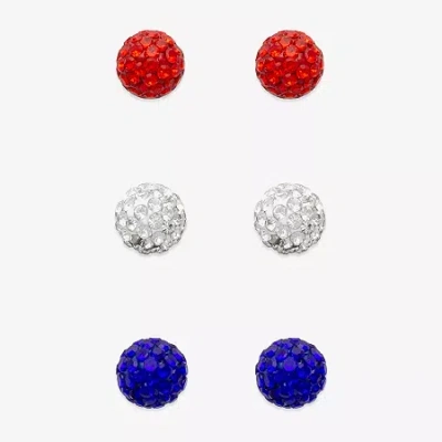 Mixit Patriotic Glitter Stud Womens Glass 3 Pair Earring Set In Multi