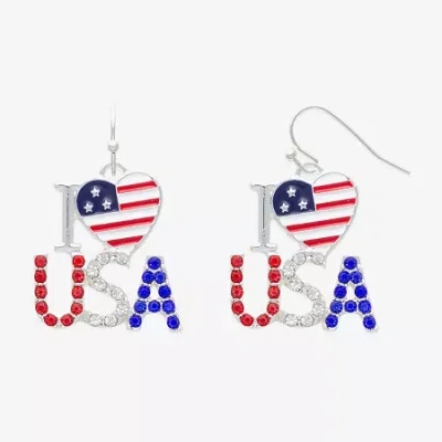 Mixit Patriotic I Love Usa Womens Glass Heart Drop Earrings In Multi