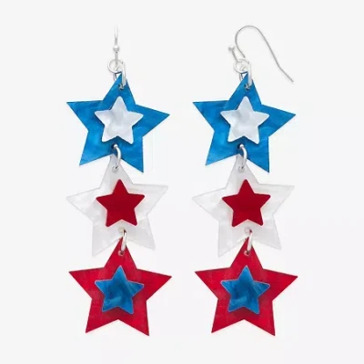 Mixit Patriotic Linear Womens Star Drop Earrings In Blue