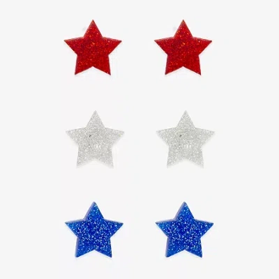 Mixit Patriotic Stud Womens Star 3 Pair Earring Set In Multi