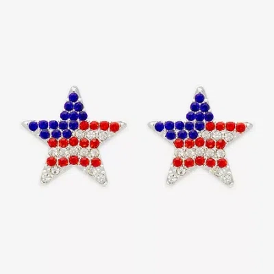 Mixit Patriotic Usa Flag Glass 21.3mm Star Stud Earrings In Multi
