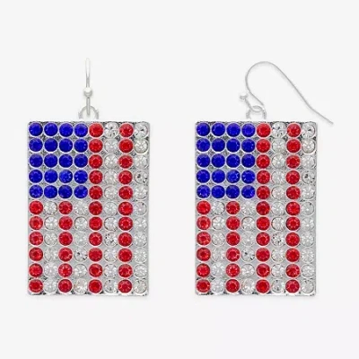 Mixit Patriotic Usa Flag Womens Glass Drop Earrings In Multi