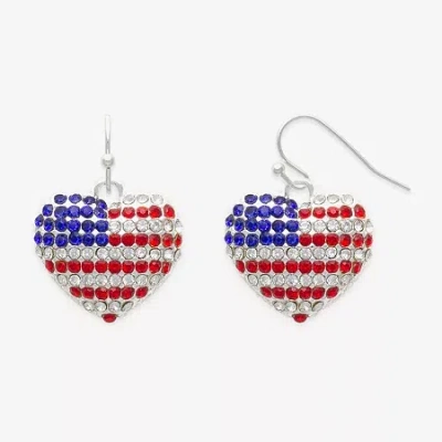 Mixit Patriotic Usa Flag Womens Glass Heart Drop Earrings In Multi