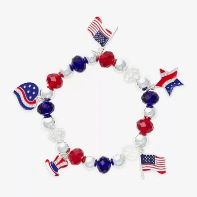 Mixit Patriotic Usa Flag Womens Heart Star Charm Bracelet In Multi