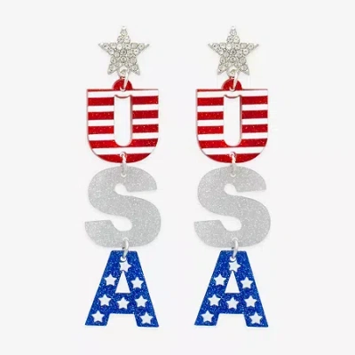 Mixit Patriotic Usa Flag Womens Star Drop Earrings In Multi