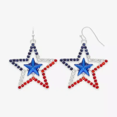 Mixit Patriotic Womens Glass Star Drop Earrings In Multi