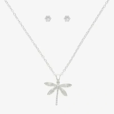 Mixit Pendant Necklace & Stud Earring Dragonfly Womens Cubic Zirconia 2-pc. Jewelry Set In Metallic