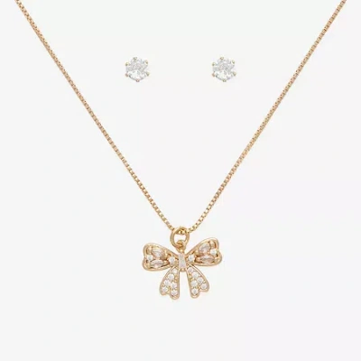 Mixit Pendant Necklace & Stud Earring Womens Cubic Zirconia Bow 2-pc. Jewelry Set In Gold
