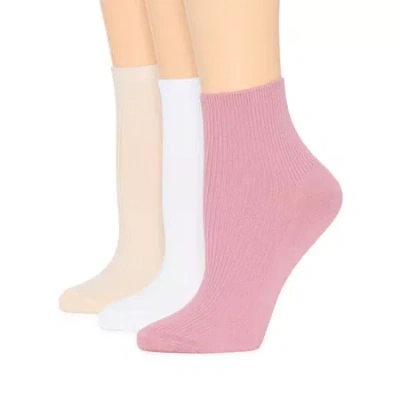 Mixit Rib Womens 3 Pair Quarter Ankle Socks In Sand
