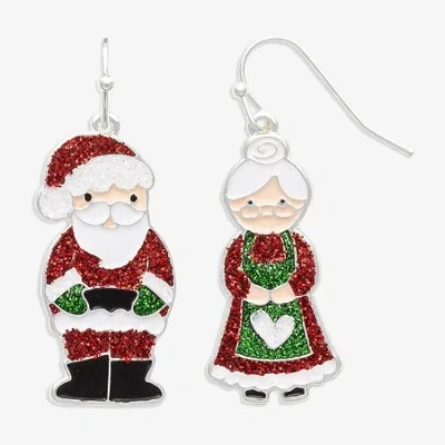 Mixit Santa & Mrs. Claus Womens Multi Color Cubic Zirconia Stainless Steel Drop Earrings In Red