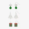 Mixit Silver Tone Bell; Present & Christmas Tree Womens Multi Color Glass 3 Pair Earring Set In Multi