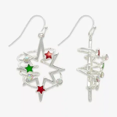 Mixit Silver Tone Festive Star Womens Drop Earrings In Multi