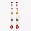 Mixit Silver Tone Gingerbread; Snowman & Candy Cane Womens 6 Pair Earring Set In Multi