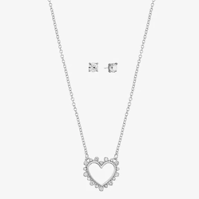 Mixit Silver Tone Pendant Necklace & Stud Earrings Womens Heart Hypoallergenic 2-pc. Jewelry Set In Gray