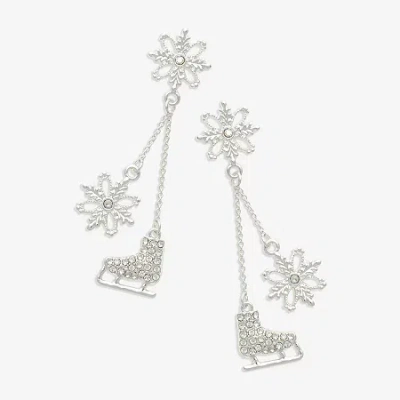 Mixit Silver Tone Snowflake & Ice Skate Womens Multi Color Cubic Zirconia Drop Earrings In White