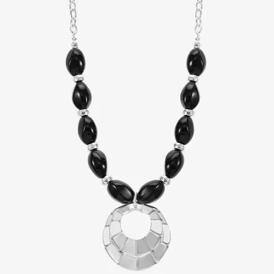 Mixit Silver Tone Womens 17 Inch Pendant Necklace In Black