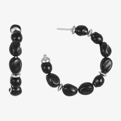 Mixit Silver Tone Womens 42mm Hypoallergenic Hoop Earrings In Black