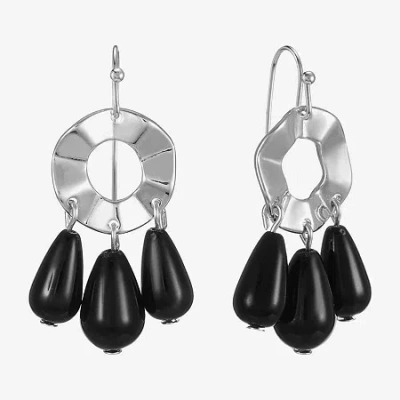 Mixit Silver Tone Womens Drop Earrings In Black