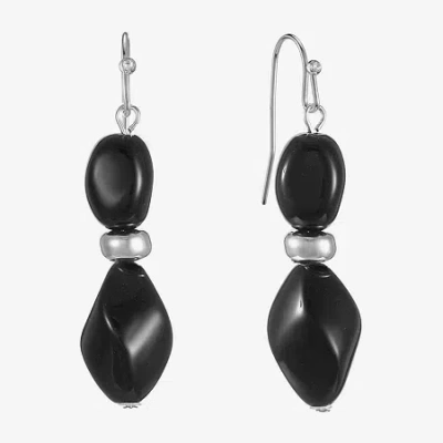 Mixit Silver Tone Womens Drop Earrings In Black