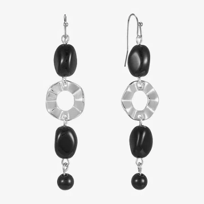 Mixit Silver Tone Womens Drop Earrings In Black