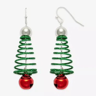 Mixit Spiral Christmas Tree Womens Stainless Steel Drop Earrings In Green