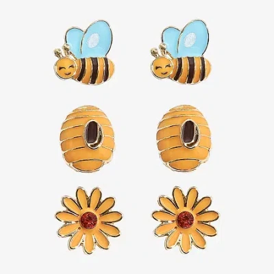 Mixit Spring Bee Hive Womens Flower 3 Pair Earring Set In Animal Print