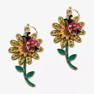 Mixit Spring Ladybug Womens Flower Drop Earrings In Multi