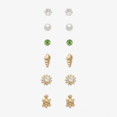 Mixit Turtle Womens Cubic Zirconia Hypoallergenic 6 Pair Earring Set In Gold